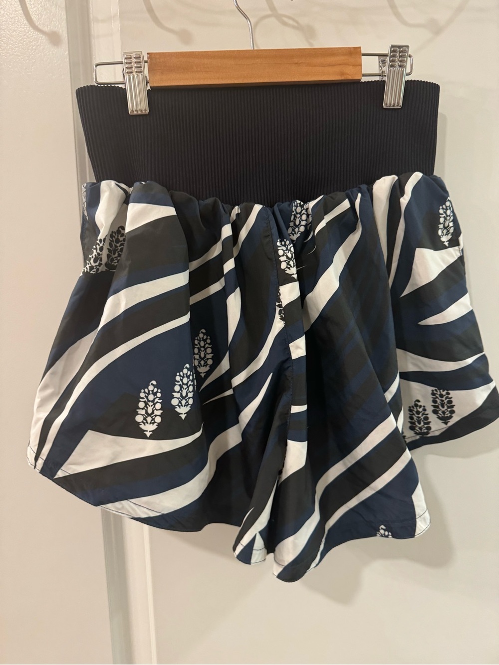 Waistband Mini shorts with Navy and White and Black Print